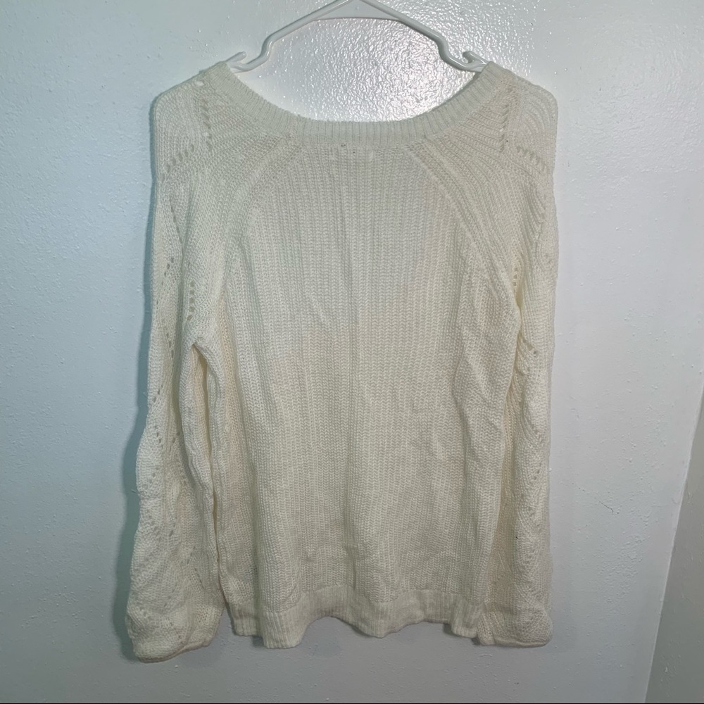 Maurices Women's Size XS Crewneck Sweater Cream Ivory Eyelet Wide Sleeves - Picture 6 of 10